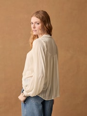 Ivory White Long Sleeve Metallic Tie Neck Blouse - Image 3 of 6