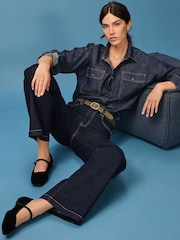 Rinse-Waschung, Blau - Übergroßes Denim-Hemd aus 100% Baumwolle mit Print - Bild 2 von 6