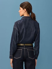 Rinse-Waschung, Blau - Übergroßes Denim-Hemd aus 100% Baumwolle mit Print - Bild 3 von 6