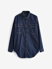 Rinse-Waschung, Blau - Übergroßes Denim-Hemd aus 100% Baumwolle mit Print - Bild 5 von 6