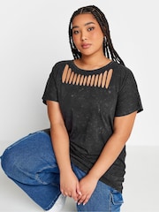 Yours Curve Grey Cut Out Butterfly Embellished 100% Cotton T-Shirt - Image 1 of 5