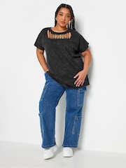 Yours Curve Grey Cut Out Butterfly Embellished 100% Cotton T-Shirt - Image 2 of 5