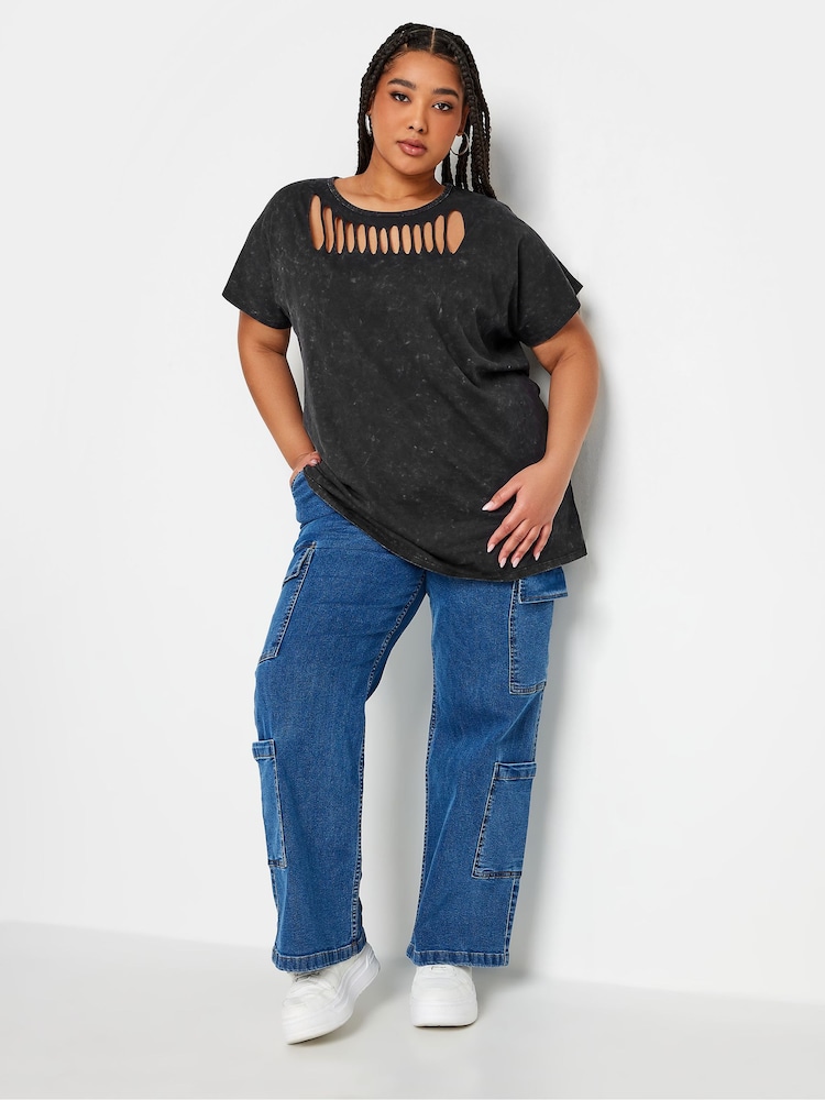 Yours Curve Grey Cut Out Butterfly Embellished 100% Cotton T-Shirt - Image 2 of 5