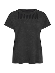 Yours Curve Grey Cut Out Butterfly Embellished 100% Cotton T-Shirt - Image 5 of 5