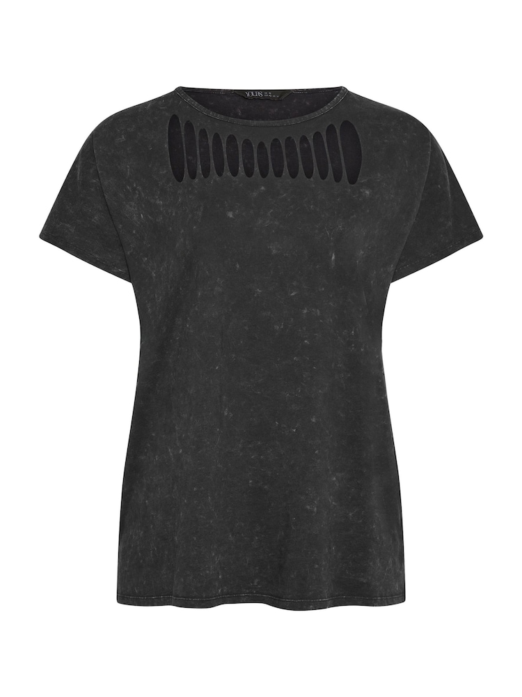 Yours Curve Grey Cut Out Butterfly Embellished 100% Cotton T-Shirt - Image 5 of 5