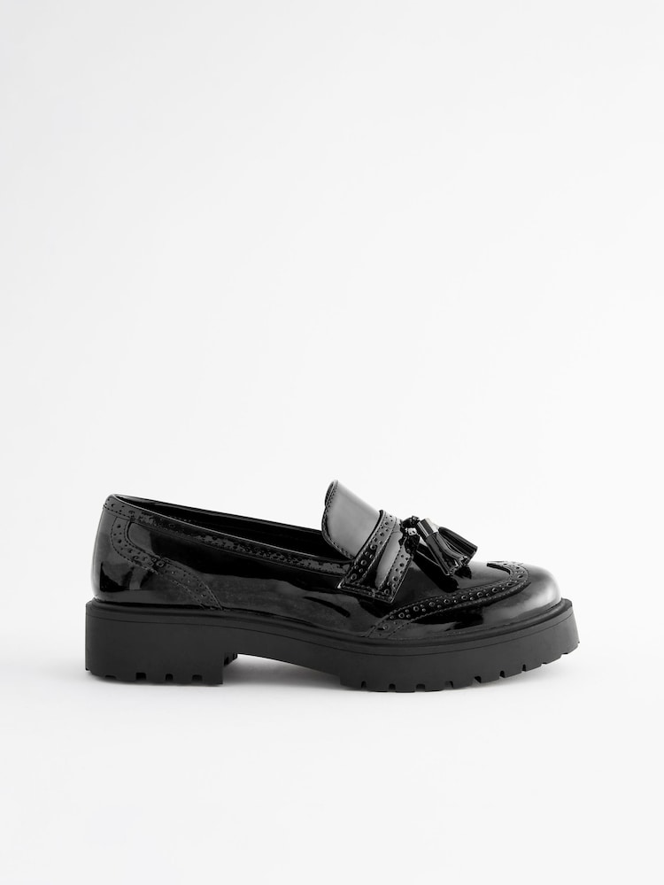 Black Patent Forever Comfort® Chunky Brogue Tassel Loafers - Image 2 of 5