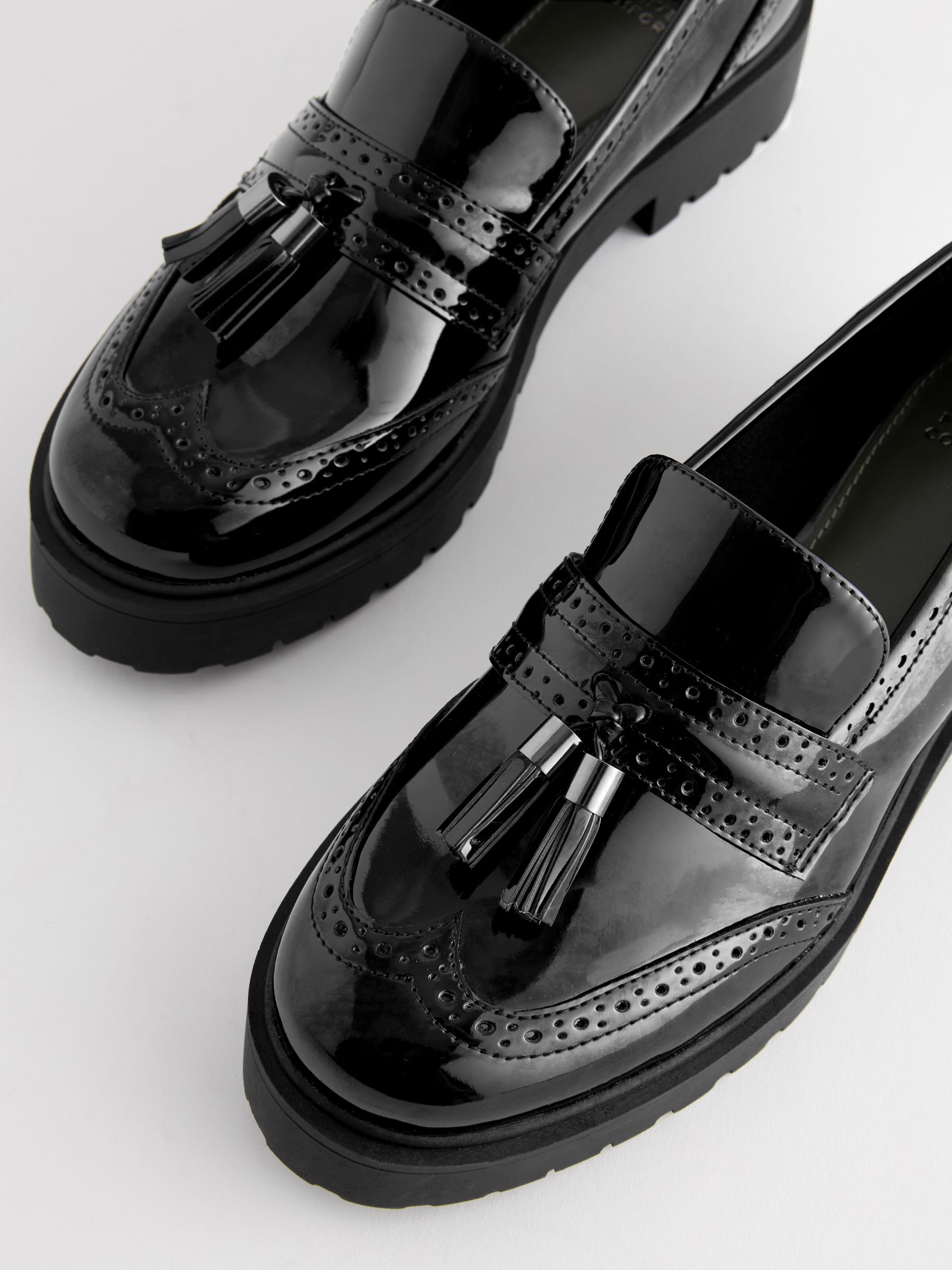 Buy Black Patent Forever Comfort® Chunky Brogue Tassel Loafers