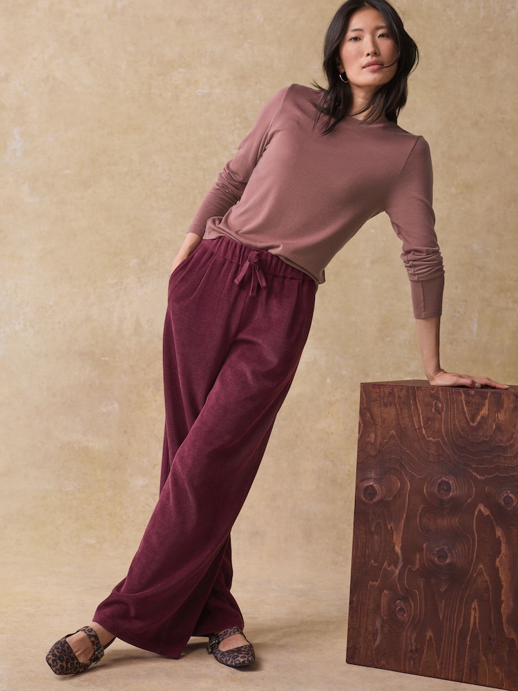 Burgundy Pull On Wide Leg Corduroy Trousers - Image 1 of 8