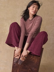 Burgundy Pull On Wide Leg Corduroy Trousers - Image 3 of 8