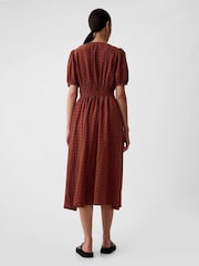 Gap Brown Puff Sleeve Button Front Broderie Midi Dress - Image 2 of 5