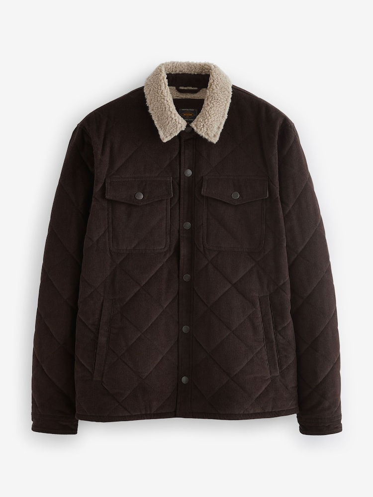 Brown Borg Lined Diamond Quilt Cord Shacket - Image 5 of 5