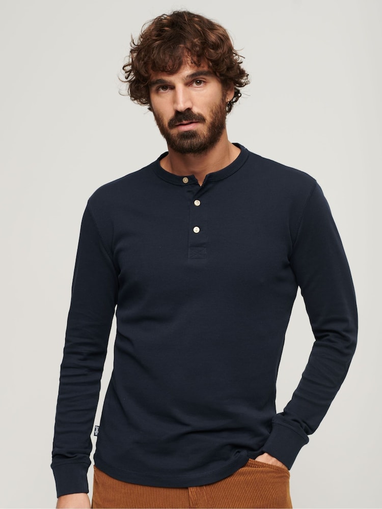 Superdry Blue 100% Cotton Merchant Store Jersey Grandad Top - Image 1 of 6