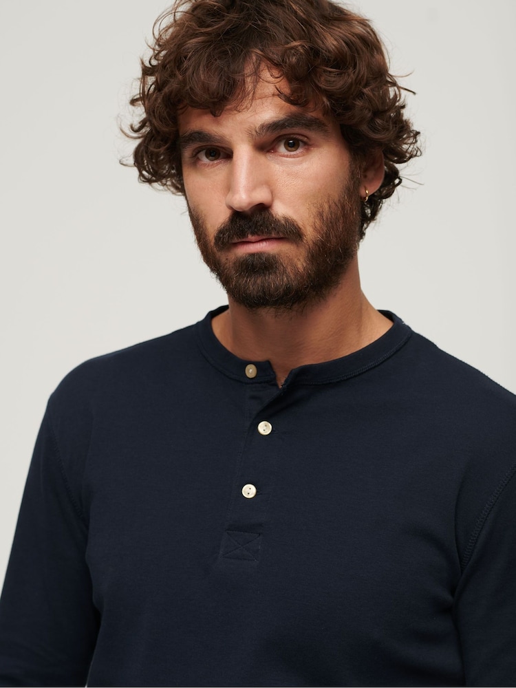 Superdry Blue 100% Cotton Merchant Store Jersey Grandad Top - Image 2 of 6