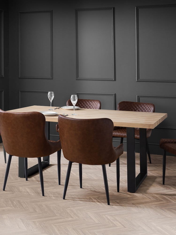 Julian Bowen Oak  Black Berwick Dining Table - Image 1 of 6