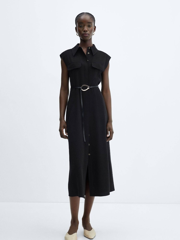 Mango Black Belt Shirt Dress - Image 1 of 6 Mango Black Belt Shirt Dress - Image 1 of 6