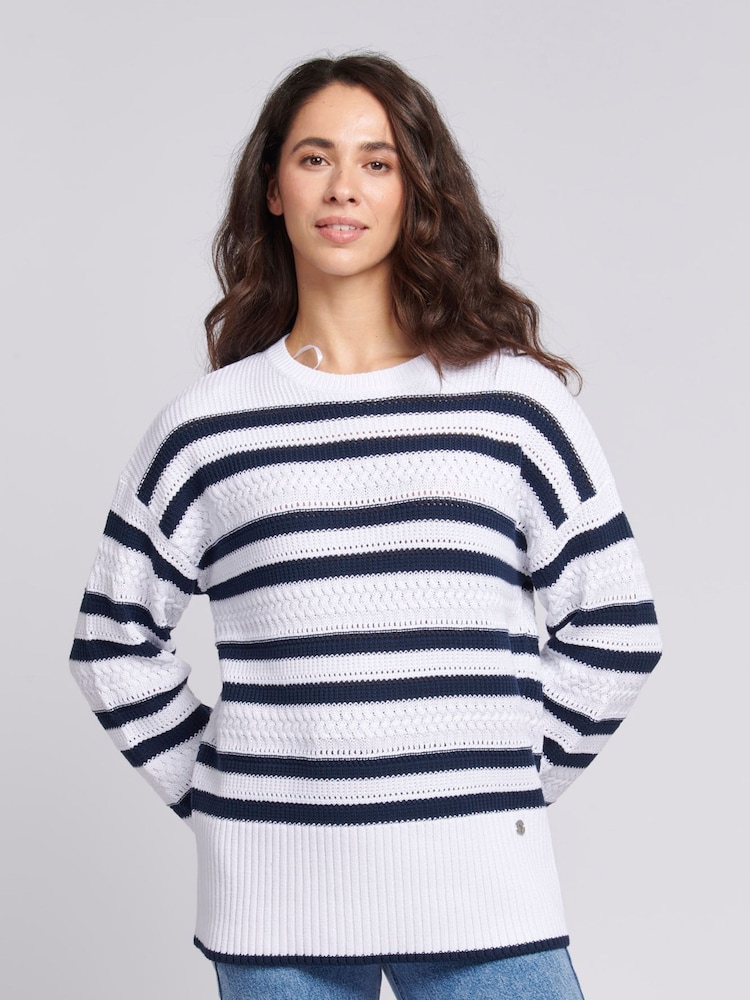 U.S. Polo Assn. Blue Oversized Womens Pointelle Knit Jumper - Image 1 of 8