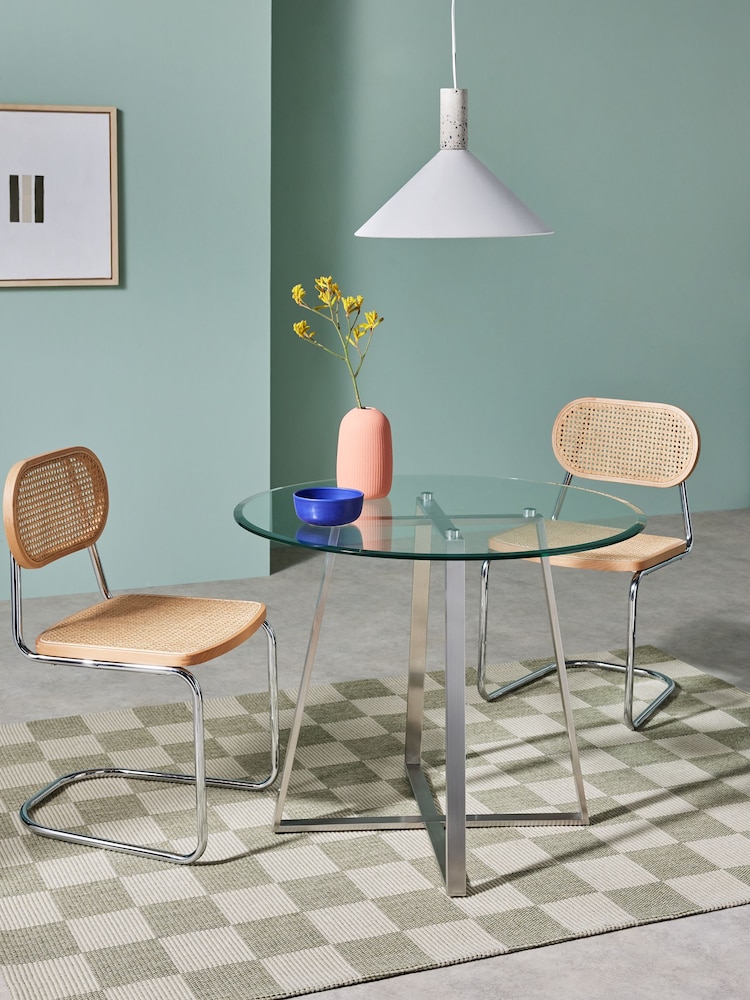MADE.COM Stainless Steel Clear Glass Haku 2 Seater Round Dining Table - Image 1 of 5