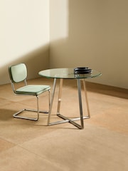 MADE.COM Stainless Steel Clear Glass Haku 2 Seater Round Dining Table - Image 2 of 5