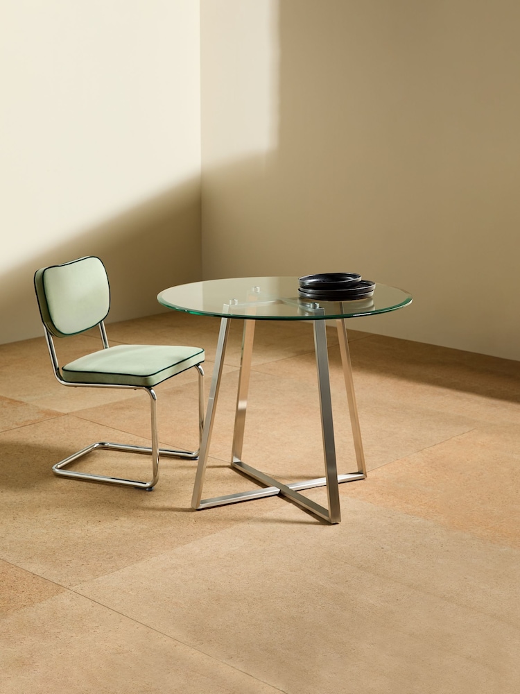 MADE.COM Stainless Steel Clear Glass Haku 2 Seater Round Dining Table - Image 2 of 5