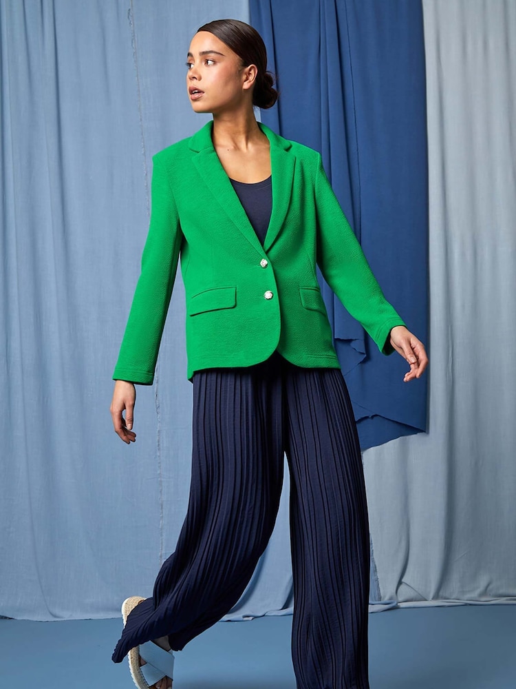 Roman Blue Pleated Wide Leg Trousers - Image 2 of 5