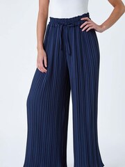 Roman Blue Pleated Wide Leg Trousers - Image 4 of 5