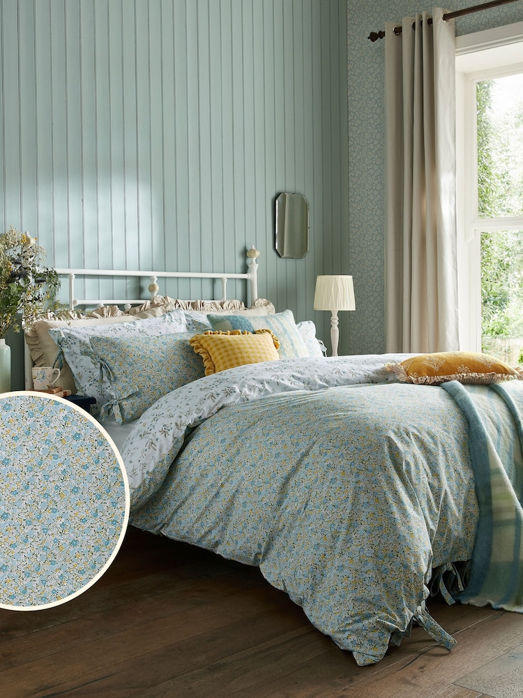 Laura Ashley Newport Blue 200 Thread Count Loveston 100% Cotton Duvet Cover and Pillowcase Set - Image 1 of 5