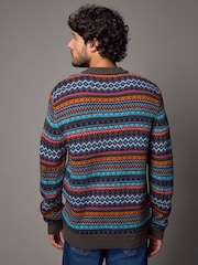 Multi/Dark Stone Crew Neck Regular Fit Fairisle Pattern Jumper with Wool - Image 3 of 8