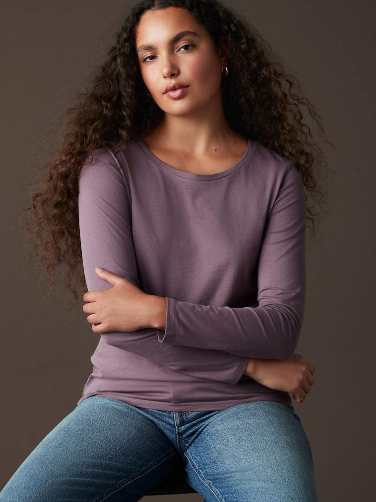 Lavender Purple Long Sleeve Crew Neck 100% Cotton T-Shirt - Image 1 of 8