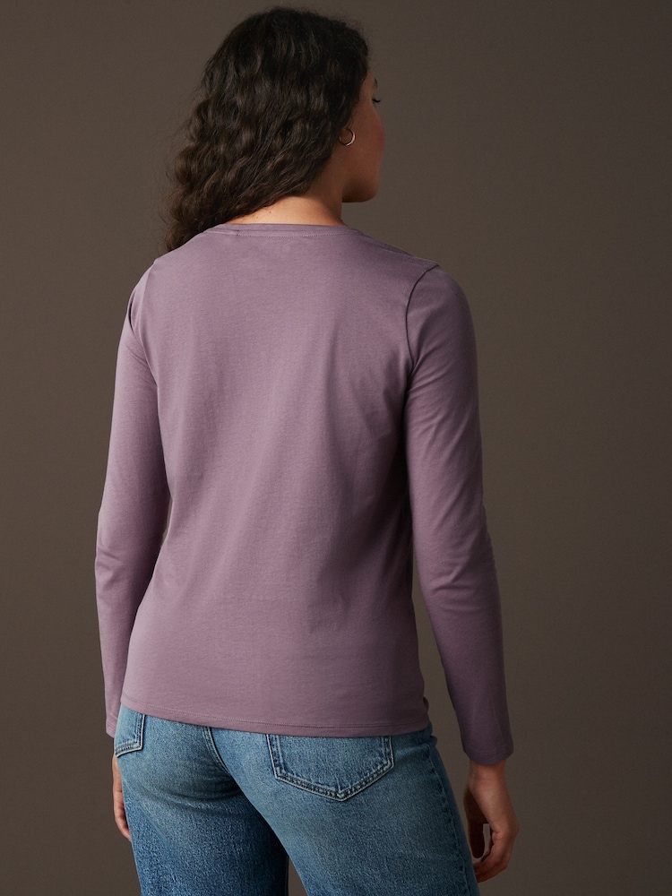 Lavender Purple Long Sleeve Crew Neck 100% Cotton T-Shirt - Image 2 of 8