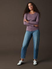 Lavender Purple Long Sleeve Crew Neck 100% Cotton T-Shirt - Image 3 of 8