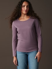 Lavender Purple Long Sleeve Crew Neck 100% Cotton T-Shirt - Image 4 of 8