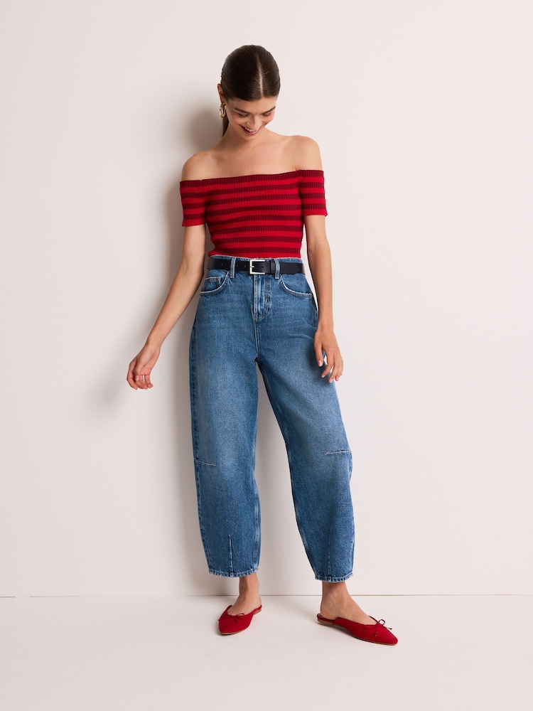 Dark Blue Dart Detail Barrel 100% Cotton Jeans - Image 1 of 7