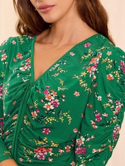 Love & Roses Green Floral Ruched Front Jersey Blouse - Image 2 of 4