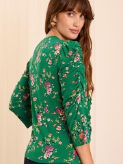 Love & Roses Green Floral Ruched Front Jersey Blouse - Image 4 of 4