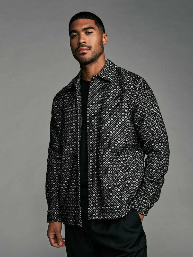 Black/White Tapestry Shacket Overshirt - Image 1 of 8