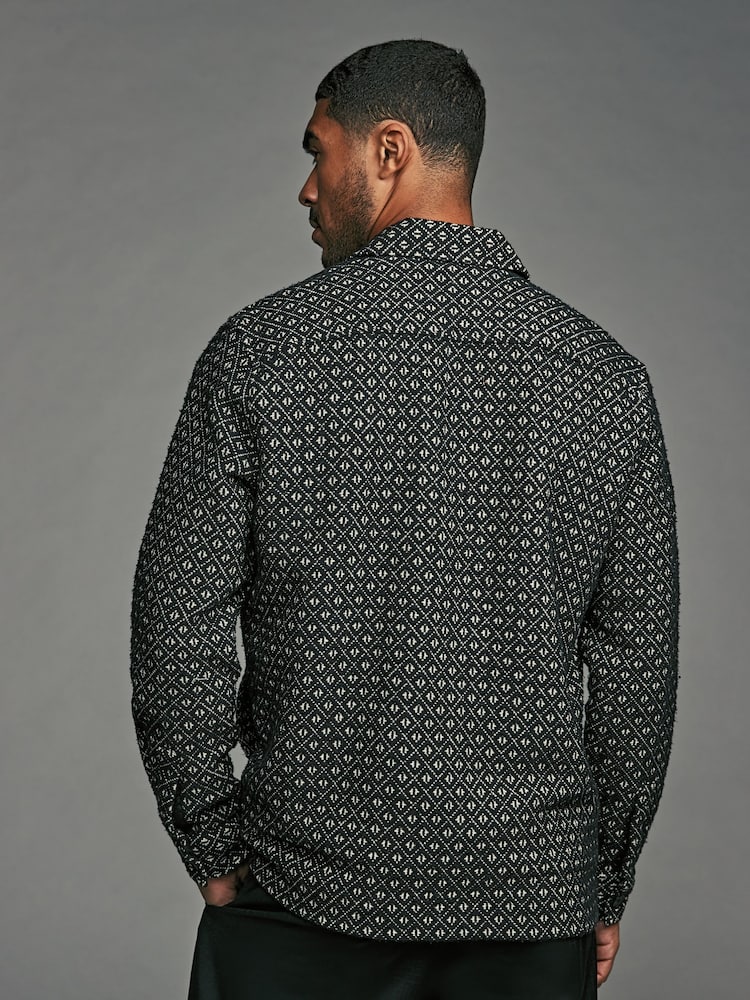 Black/White Tapestry Shacket Overshirt - Image 2 of 8