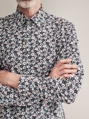 Chocolate Brown Floral Slim Fit Signature Single Cuff 100% Cotton Formal Shirt - Image 5 of 8