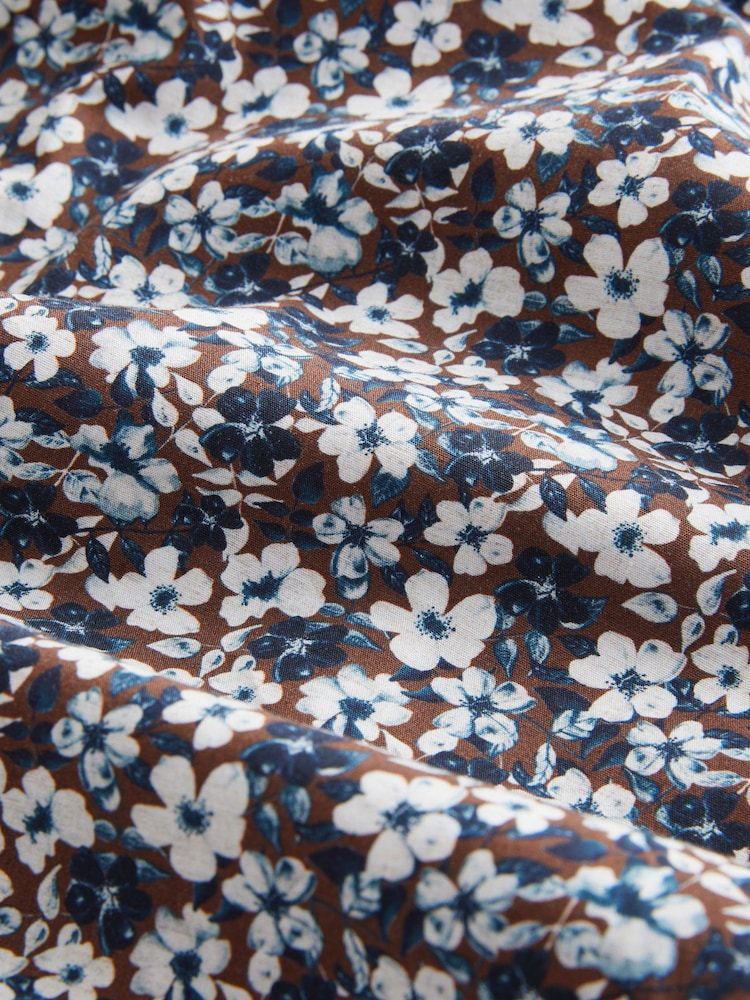 Chocolate Brown Floral Slim Fit Signature Single Cuff 100% Cotton Formal Shirt - Image 7 of 8