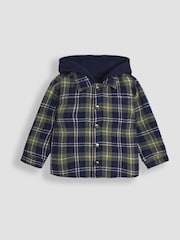 JoJo Maman Bébé Navy Blue Check Hooded Jacket - Image 1 of 3