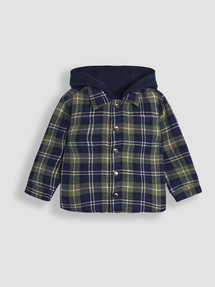 JoJo Maman Bébé Navy Blue Check Hooded Jacket - Image 1 of 3