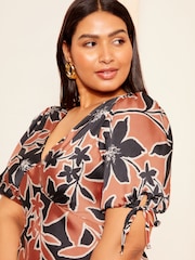 Curves Like These Black Printed Satin Midi Dress - Image 2 of 4