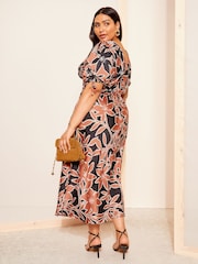 Curves Like These Black Printed Satin Midi Dress - Image 3 of 4