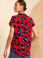 Love & Roses Red Animal Roll Sleeve Utility Shirt - Image 4 of 4