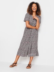 M&Co Black Floral Print Tie Waist Short Sleeve Maxi Dress - Image 1 of 5