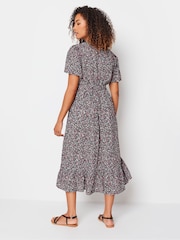 M&Co Black Floral Print Tie Waist Short Sleeve Maxi Dress - Image 4 of 5