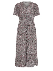 M&Co Black Floral Print Tie Waist Short Sleeve Maxi Dress - Image 5 of 5