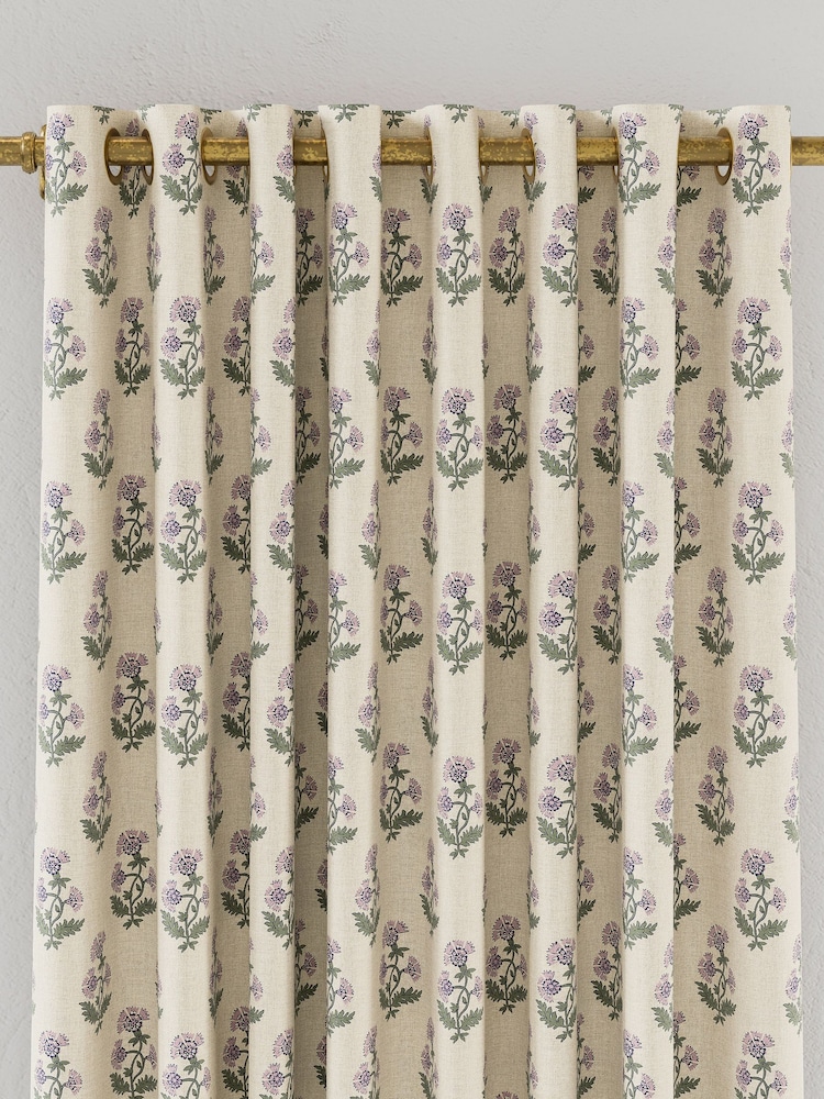 Joules Oat/Lilac Chamomile Blackout Eyelet Curtains - Image 2 of 2