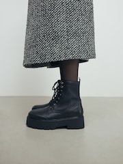 Black Signature Leather Forever Comfort® Chunky Lace Up Boots - Image 1 of 10