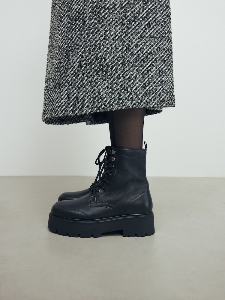 Black Signature Leather Forever Comfort® Chunky Lace Up Boots - Image 1 of 10
