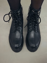 Black Signature Leather Forever Comfort® Chunky Lace Up Boots - Image 3 of 10